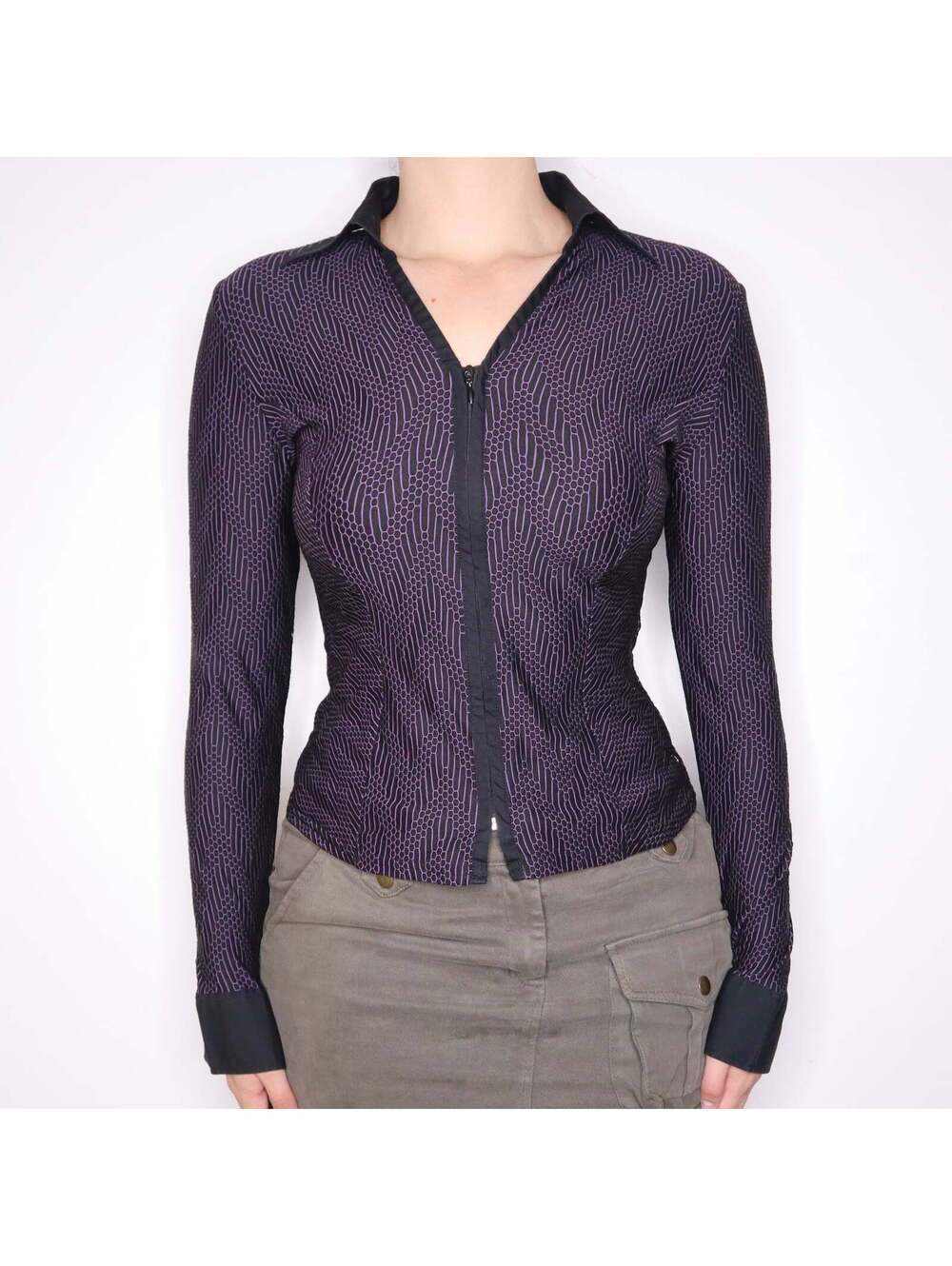 90s Italian Designer Printed Zip Up Top (M/L)